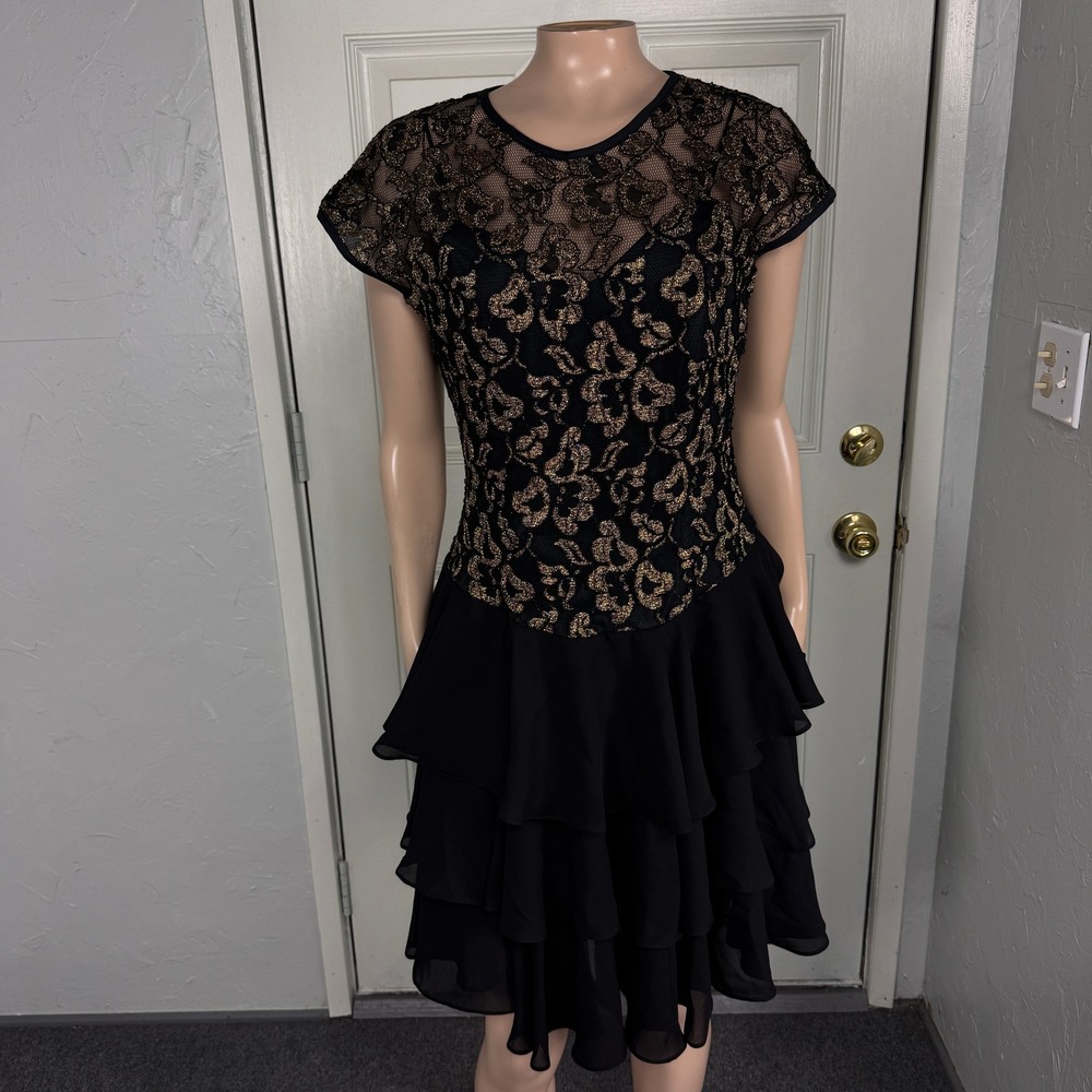 Vintage 80s 90s Late Edition Women's Dress 10 Formal Evening Lace Metallic Y3-11